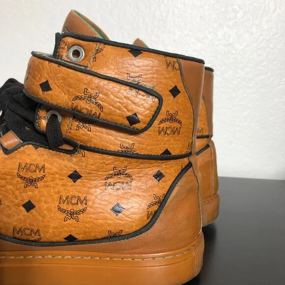 Mens MCM High-Top Visetos Cognac E.U. Size 43 U.S. Size 10.5 MCM Cognac Leather Monogram Platform Terrain High Top Shoes  main image 2